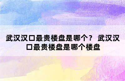 武汉汉口最贵楼盘是哪个？ 武汉汉口最贵楼盘是哪个楼盘